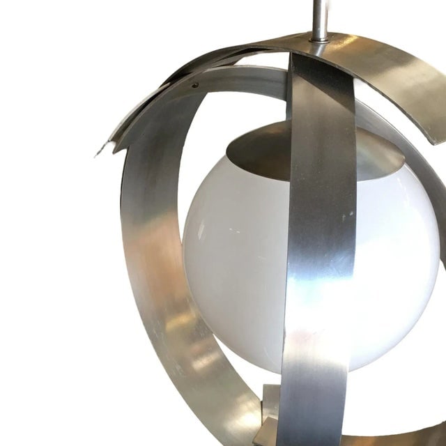 Mid Century Abstract Aluminum Strip Ribbon Globe Chandelier - 7