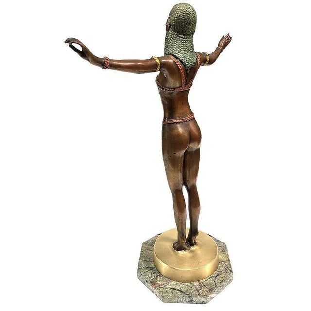 1980s Art Deco Style Egyptian Belly Dancer Bronze Sculpture on Marble Base by Marius - 2