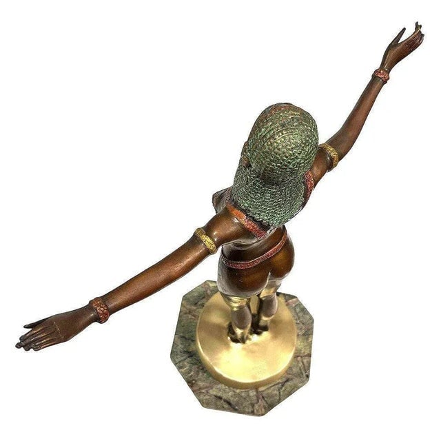 1980s Art Deco Style Egyptian Belly Dancer Bronze Sculpture on Marble Base by Marius - 3
