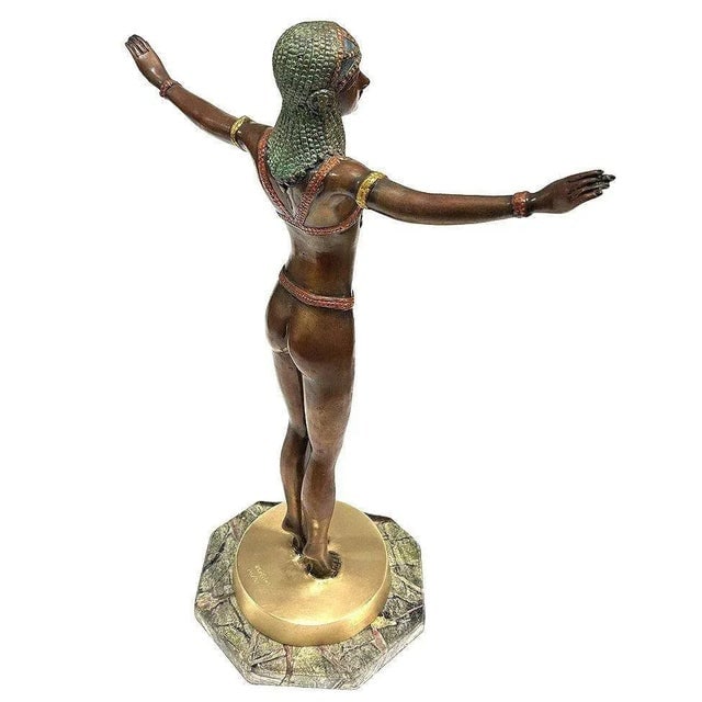 1980s Art Deco Style Egyptian Belly Dancer Bronze Sculpture on Marble Base by Marius - 4