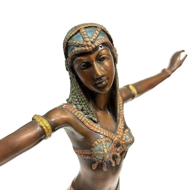 1980s Art Deco Style Egyptian Belly Dancer Bronze Sculpture on Marble Base by Marius - 5