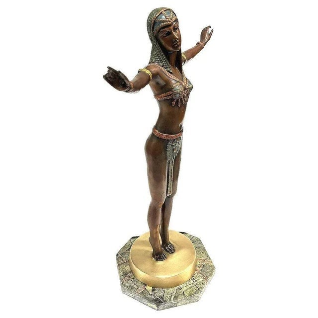 1980s Art Deco Style Egyptian Belly Dancer Bronze Sculpture on Marble Base by Marius - 6