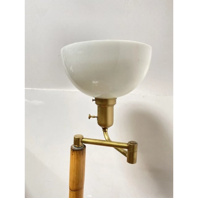 Restored Mid Century Rattan Swing Arm Floor Lamp W/ Drink Stand - 4