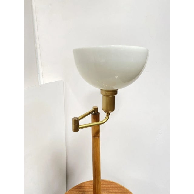 Restored Mid Century Rattan Swing Arm Floor Lamp W/ Drink Stand - 5