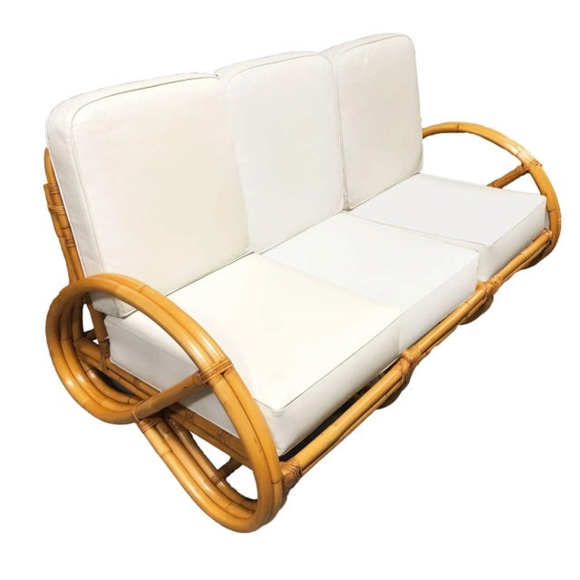 1940s Restored 2-Strand 3/4 Pretzel Rattan Sectional Sofa With Lounge Chair- 2 Pieces - 2