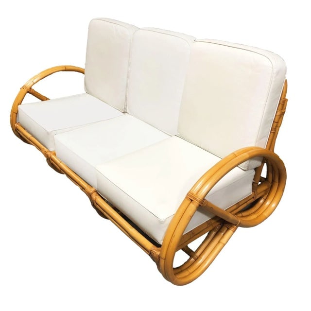 1940s Restored 2-Strand 3/4 Pretzel Rattan Sectional Sofa With Lounge Chair- 2 Pieces - 3