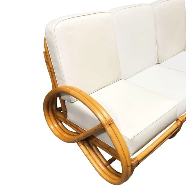 1940s Restored 2-Strand 3/4 Pretzel Rattan Sectional Sofa With Lounge Chair- 2 Pieces - 4