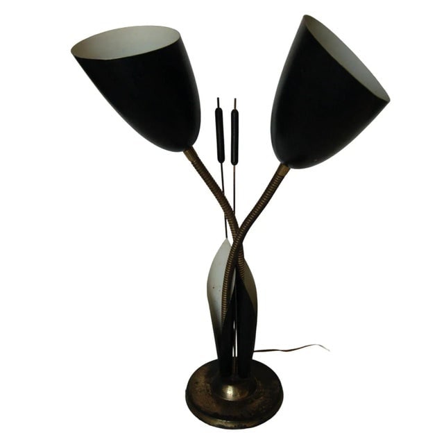 Mid Century Green Enamel Brass Gooseneck Calla Lily Desk Table Lamp - 2