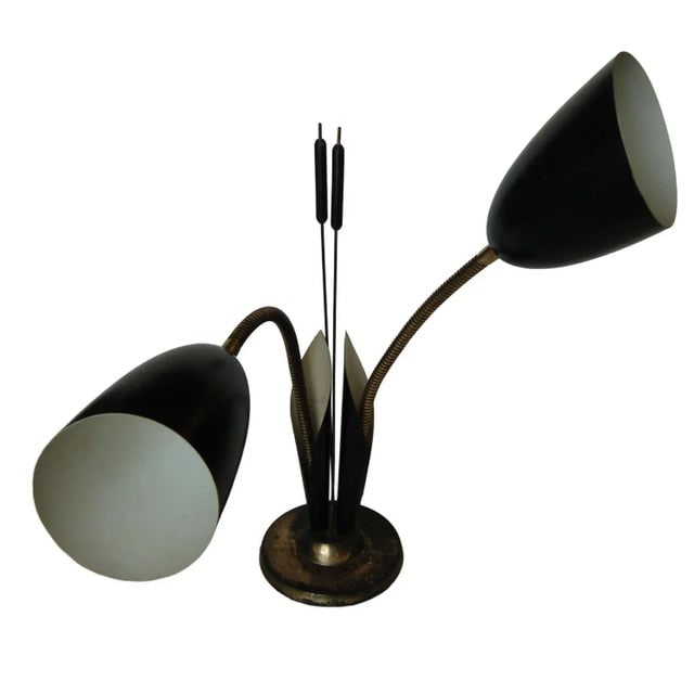 Mid Century Green Enamel Brass Gooseneck Calla Lily Desk Table Lamp - 4