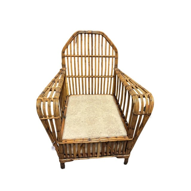 Restored Vintage Art Deco "President's" High Stand Stick Rattan Lounge Chair - 7