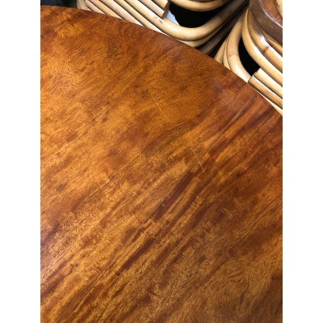 Restored Vintage Round Rattan Coffee Table With Mahogany Top - 3