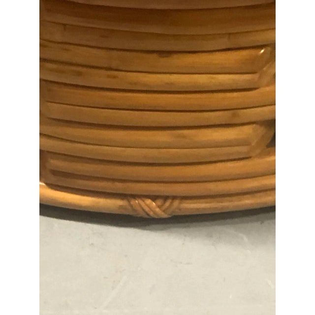 Restored Vintage Round Rattan Coffee Table With Mahogany Top - 4