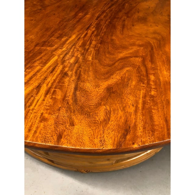 Restored Vintage Round Rattan Coffee Table With Mahogany Top - 5