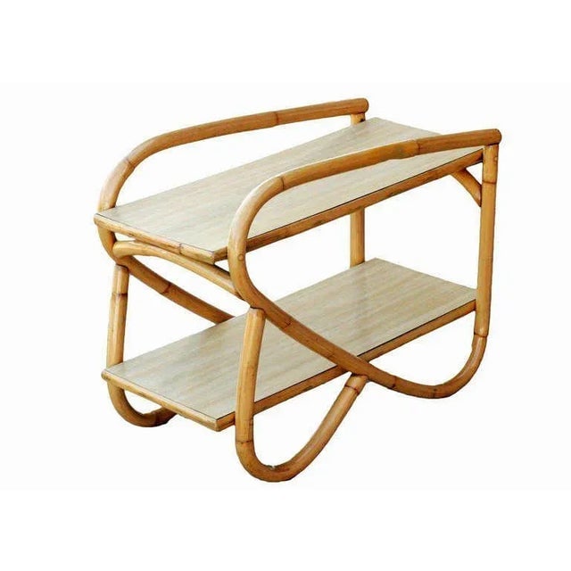 Restored Rattan Side Table with Two-Tier Formica Tops, pair - 2
