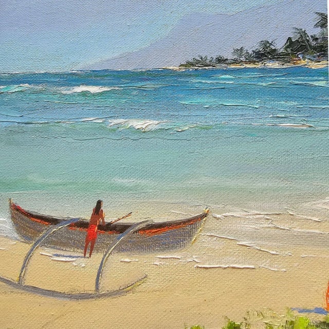 1980s Hawaiian Landscape Oil on Board by Daris Davis in Tropical Wood Frame - 3