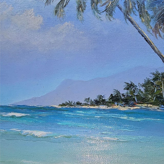 1980s Hawaiian Landscape Oil on Board by Daris Davis in Tropical Wood Frame - 4