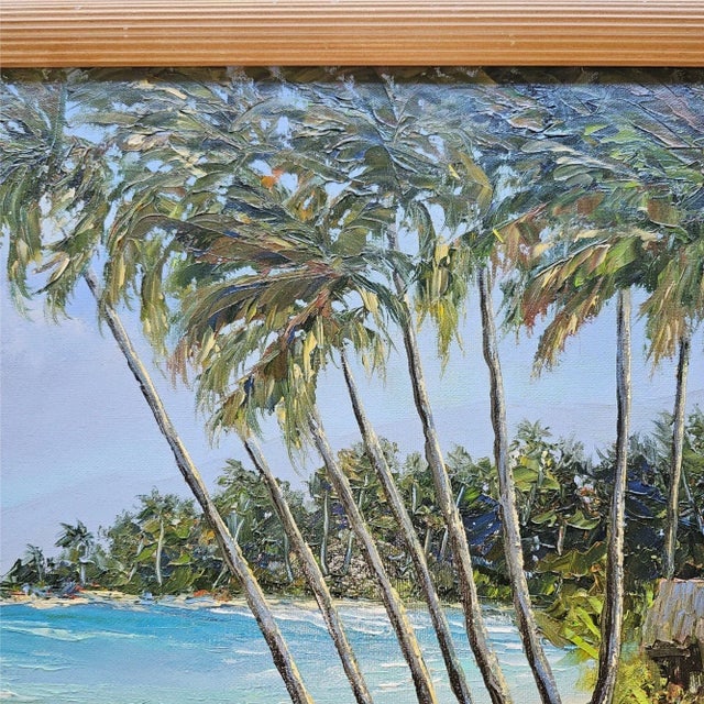 1980s Hawaiian Landscape Oil on Board by Daris Davis in Tropical Wood Frame - 5