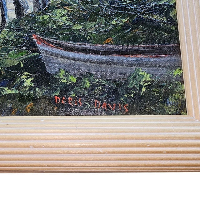 1980s Hawaiian Landscape Oil on Board by Daris Davis in Tropical Wood Frame - 6