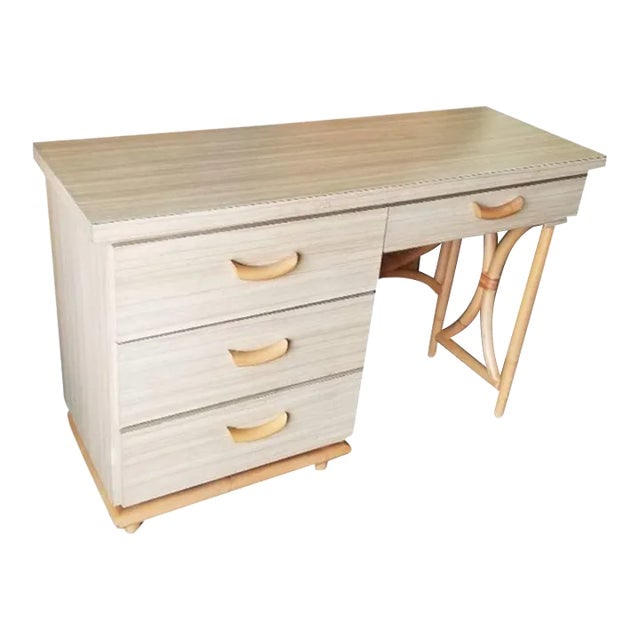 Restored Rattan and Formica Desk With Drawers and Hourglass Rattan Sides (1 of 10)