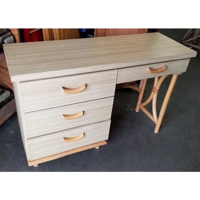 Restored Rattan and Formica Desk With Drawers and Hourglass Rattan Sides - 2