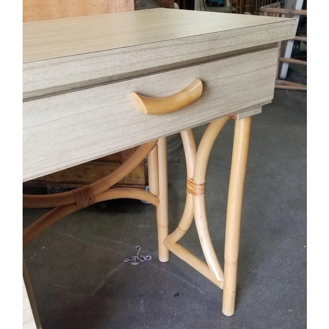 Restored Rattan and Formica Desk With Drawers and Hourglass Rattan Sides - 4