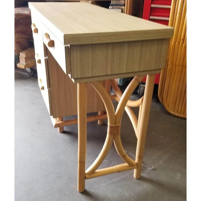 Restored Rattan and Formica Desk With Drawers and Hourglass Rattan Sides - 5