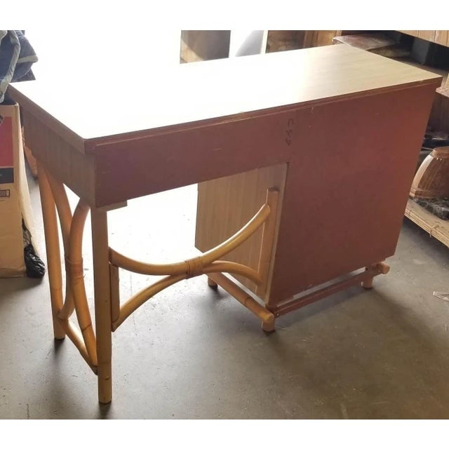 Restored Rattan and Formica Desk With Drawers and Hourglass Rattan Sides - 6