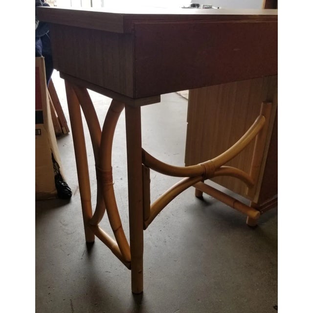 Restored Rattan and Formica Desk With Drawers and Hourglass Rattan Sides - 7
