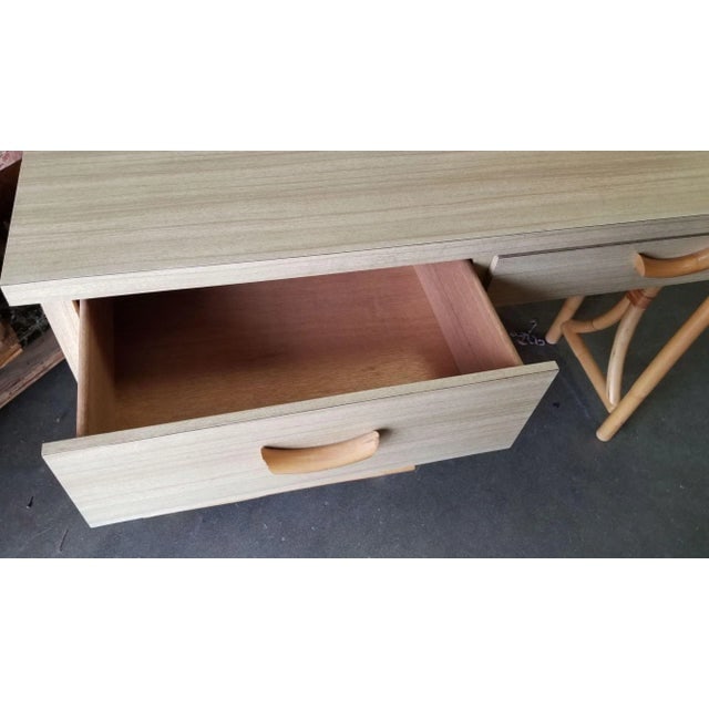 Restored Rattan and Formica Desk With Drawers and Hourglass Rattan Sides - 9