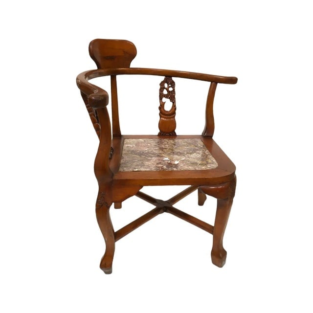 Rosewood Horseshoe Chair With Marble Seat by James Mont, Pair - 4