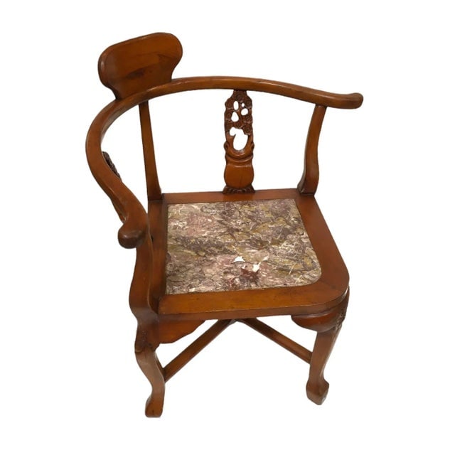 Rosewood Horseshoe Chair With Marble Seat by James Mont, Pair - 5