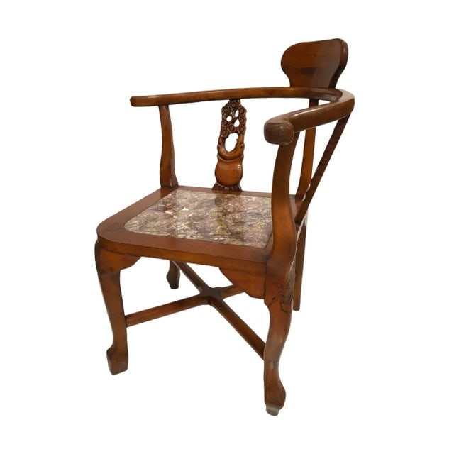 Rosewood Horseshoe Chair With Marble Seat by James Mont, Pair - 6