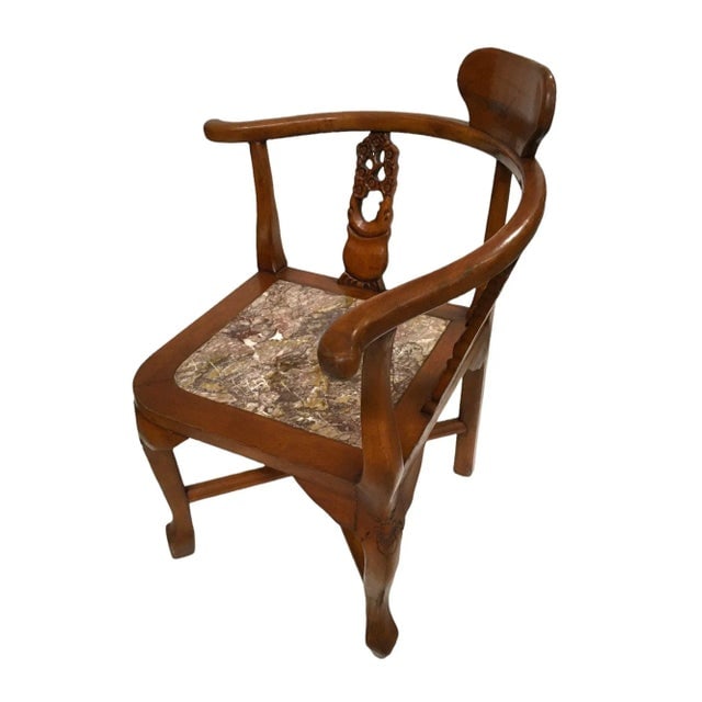 Rosewood Horseshoe Chair With Marble Seat by James Mont, Pair - 7
