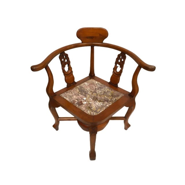 Rosewood Horseshoe Chair With Marble Seat by James Mont, Pair - 8