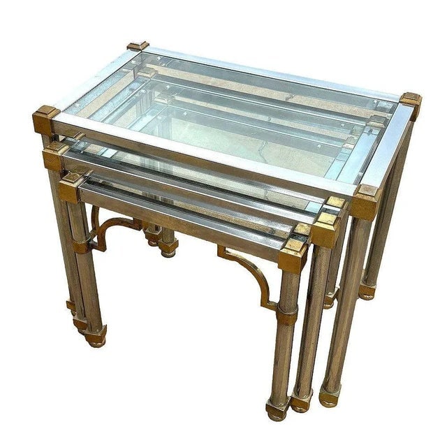 Hollywood Regency Chrome & Brass Maison Jensen Style Nesting Tables - 2