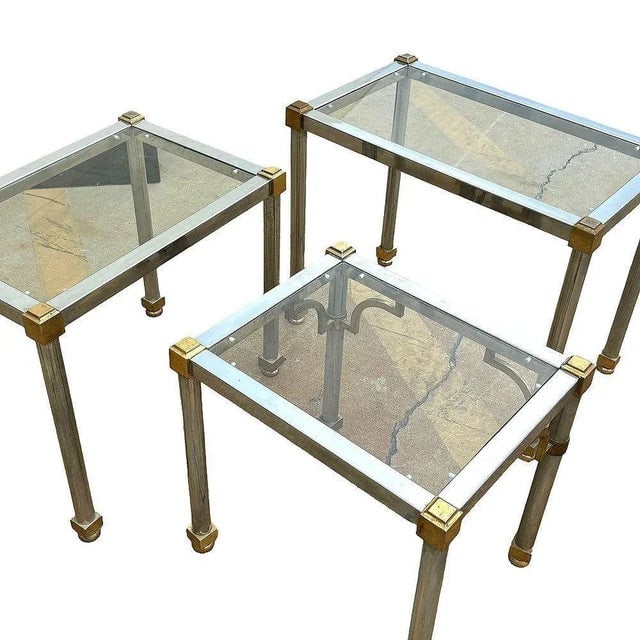 Hollywood Regency Chrome & Brass Maison Jensen Style Nesting Tables - 4