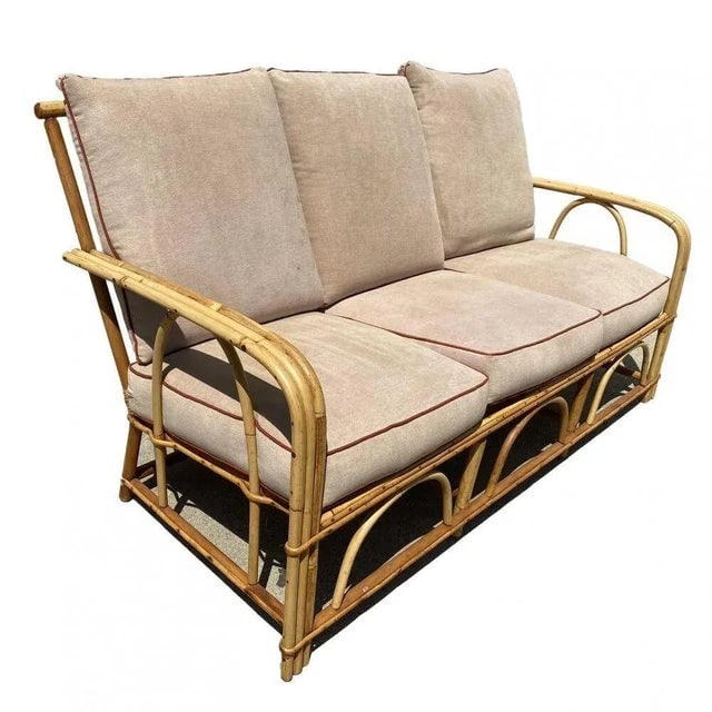 Restored "1949er" Rattan Sofa & Lounge Chairs Livingroom Set by Heywood Wakefield - 2