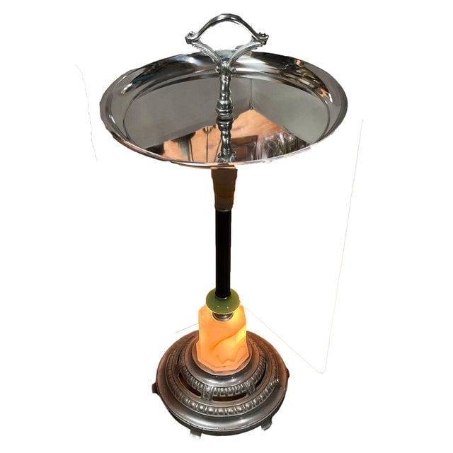 1930s Chrome Streamline Art Deco Drink Side Glass Top Table W/ Light Up Base - 2