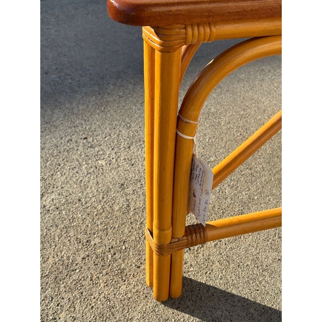 Mid 20th Century Restored Rattan Corner Wedge Table With Mahogany Tabletop - 8
