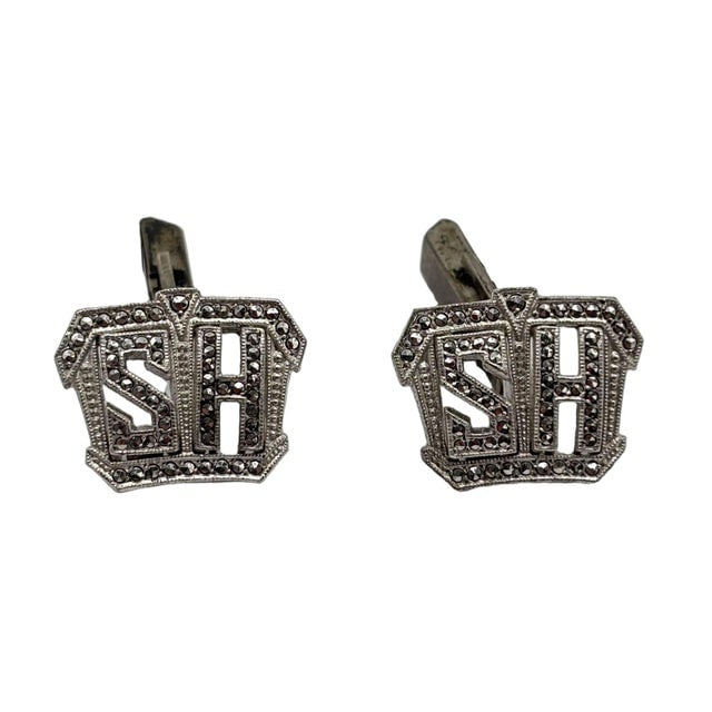 Modern Sterling Silver & Marcasite Cufflinks W/ "Hs" Mono by Kimmler & Daniel - 2