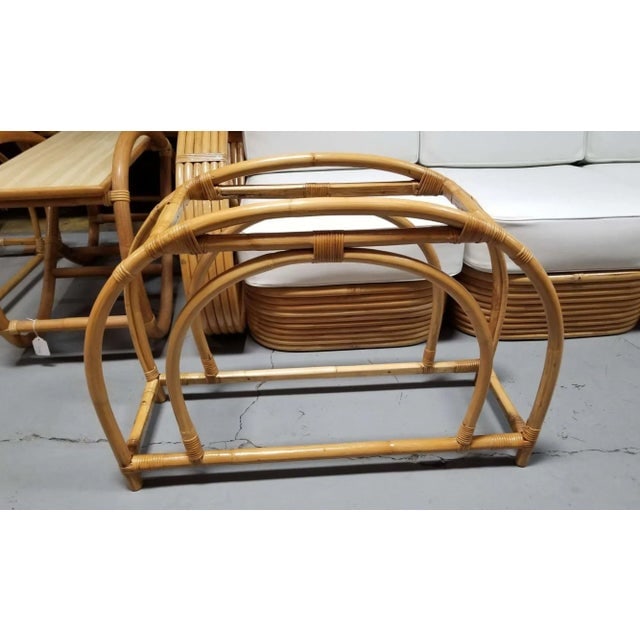 1950s Restored Rattan Double Arched Two-Tiered Single Strand Table - 2