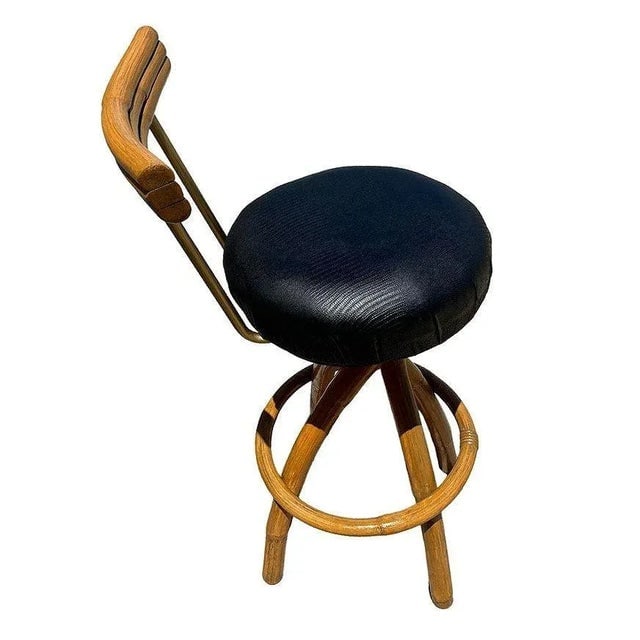 Restored 1950s Spiral Legs Rattan & Brass Barstool With Swivel Seats, Set of Six - 7