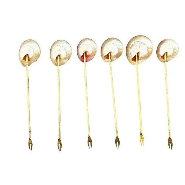 Vintage Mother of Pearl Shell and Gold Appetizer Fondue Forks- Set of 6 - 3