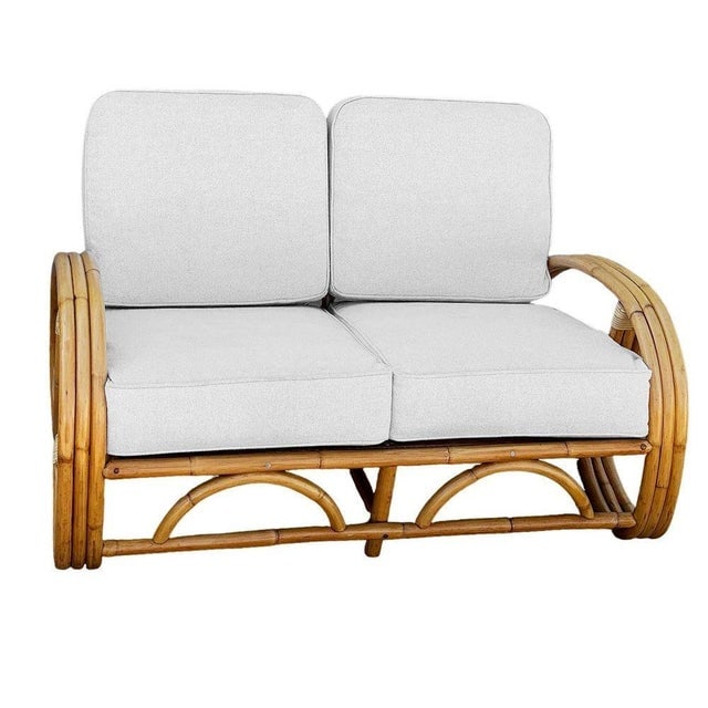 1950s Restored Mid-Century 3-Strand 3/4 Round Pretzel Arm Rattan Sectional Loveseat - 2