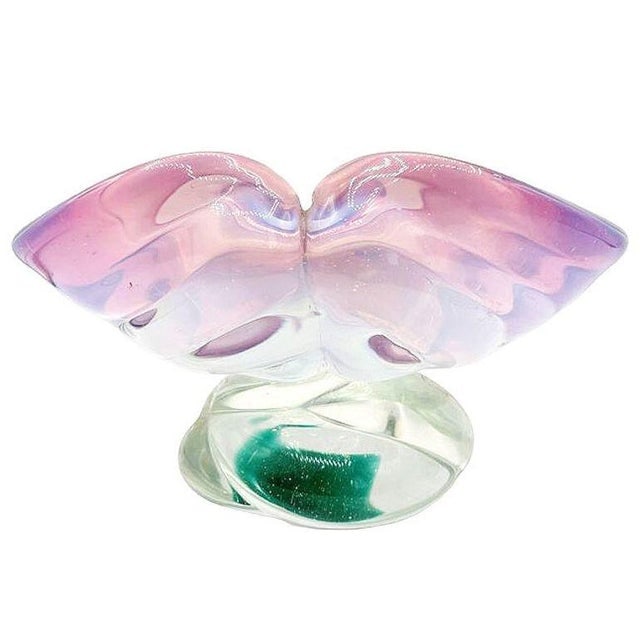 Mid 20th Century Murano Peacock Art Glass Pedestal Ashtray W/ Pink Pastel Swirl - 3