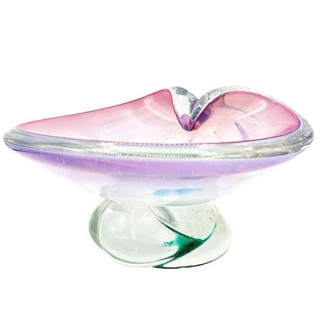 Mid 20th Century Murano Peacock Art Glass Pedestal Ashtray W/ Pink Pastel Swirl - 4