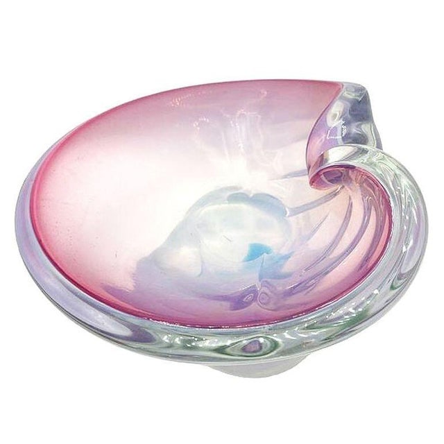 Mid 20th Century Murano Peacock Art Glass Pedestal Ashtray W/ Pink Pastel Swirl - 5