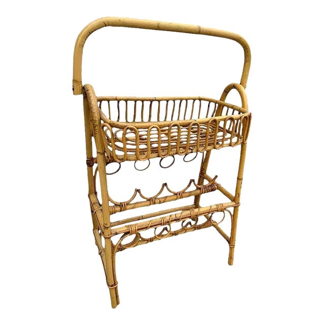 Albini Style Rattan Service Side Table & Bottle Holder W/ Handle (1 of 7)
