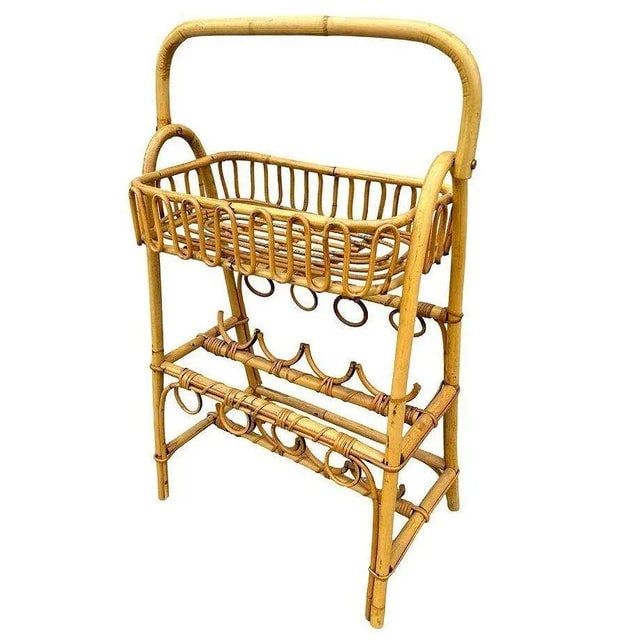 Albini Style Rattan Service Side Table & Bottle Holder W/ Handle - 3
