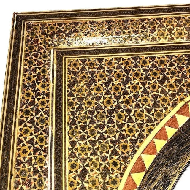 1970s Persian Khatam Kari Marquetry Inlaid Mosaic Square Wood Wall Clock - 6